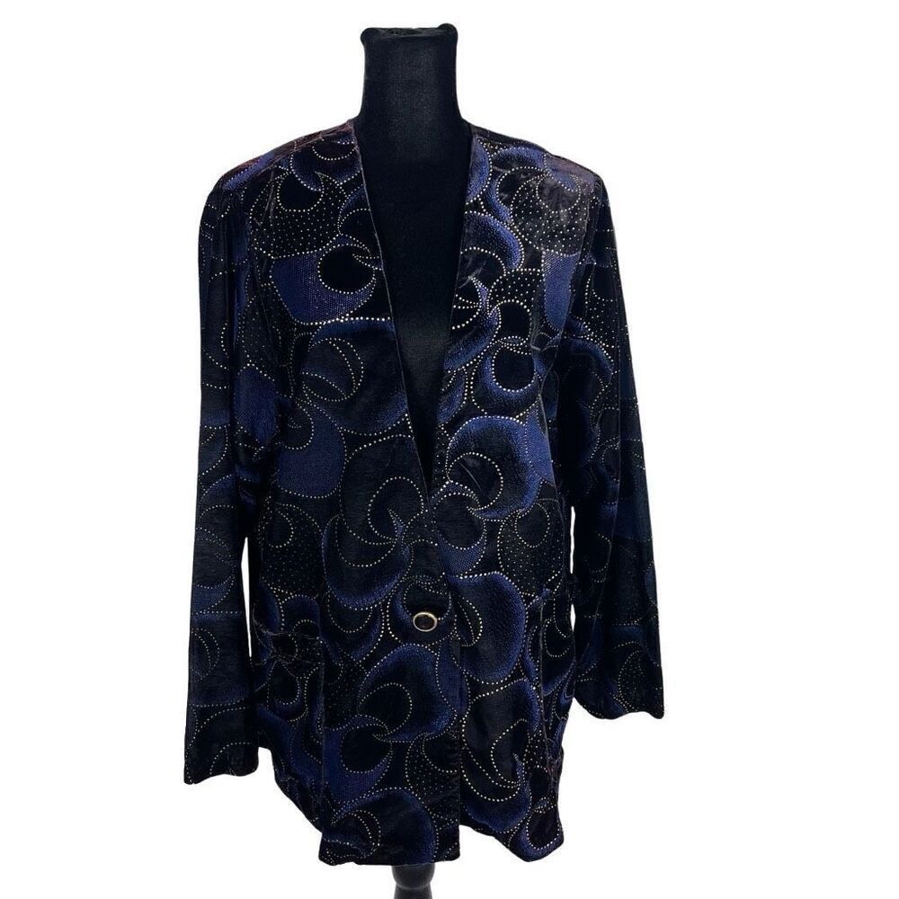 Vintage Jeri Margue Velvet Blue Moons Unique Novelty Blazer - Women’s 12